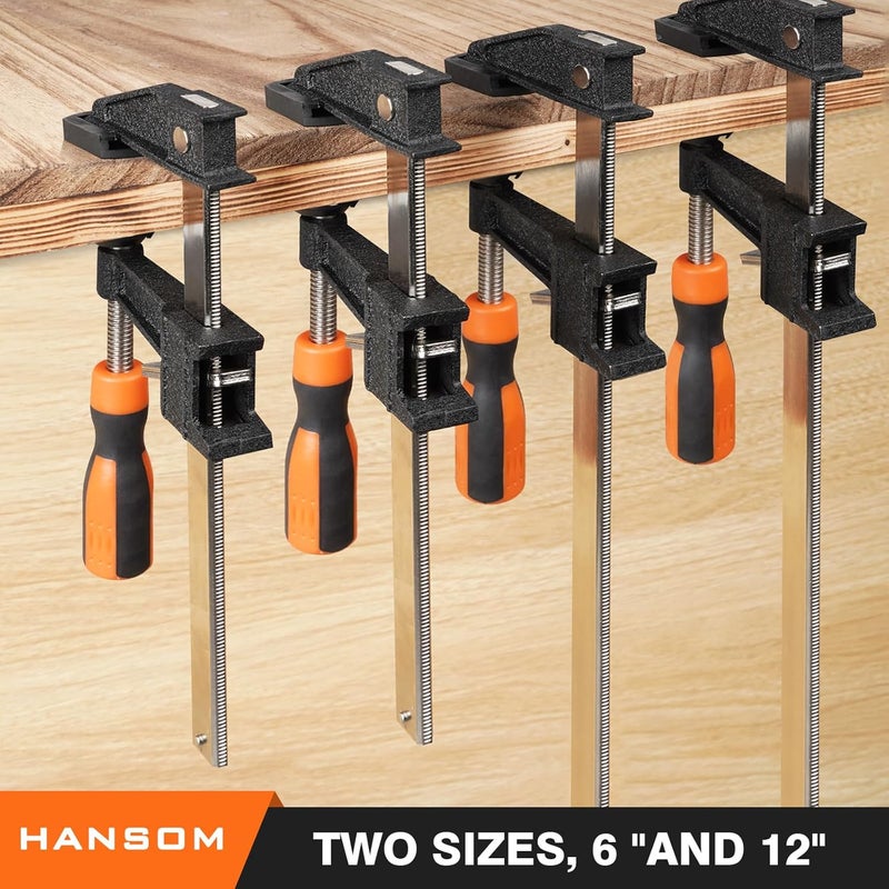 HANSOM 6-Pack 12”(4)&6”(2) Bar Clamps,Wood Clamps Heavy Duty Force 600 Lbs Adjustable and Release Quickly,Woodworking Clamps Throat Depth 2.5 inch with Plastic Handle - Image 5